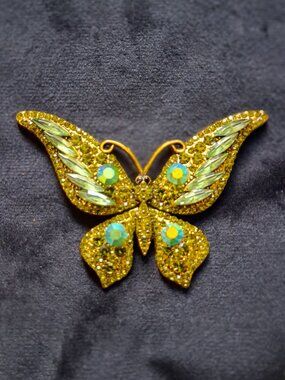 Elegant Crystal Rhinestone Butterfly Refrigerator Magnet Upcycled from Brooches